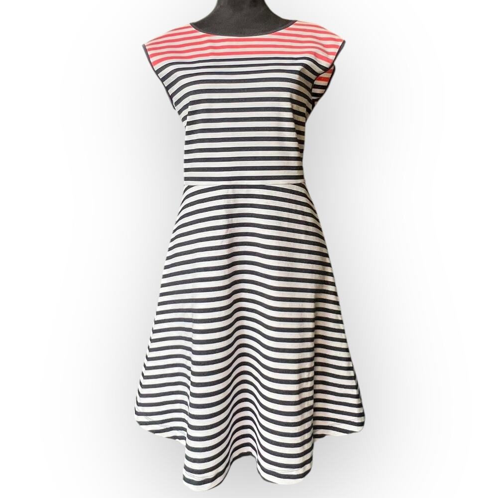 Draper James Women's Blue Pink White Stripe Ponte Knit Fit & Flare Dress Size M - Picture 9 of 13